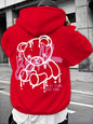 Fashionable men's autumn personalized teddy bear print soft and comfortable hooded sweatshirt outdoor street style clothing