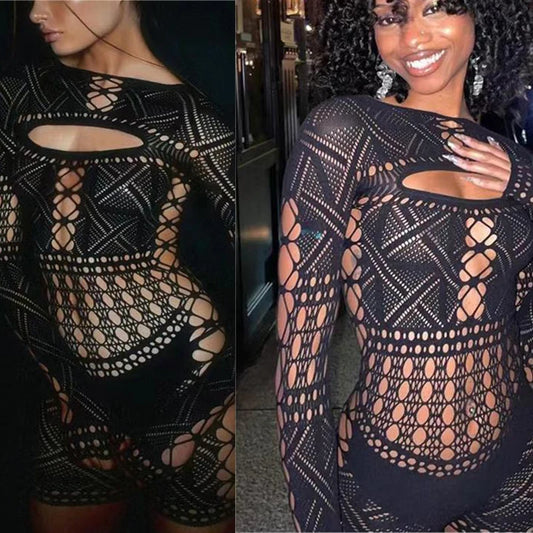 Lace Hollow-Out Jumpsuit Dress Sexy Hip-Hug Women's Lingerie