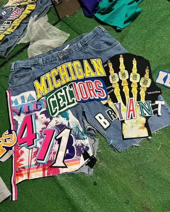 Retro Jeans Popular Patch Shorts Embroidered Willow Loose Casual Jean Shorts