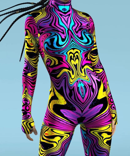 Colorful Rainbow Cosplay Costumes Abstract Geometry 3D Print Bodysuit For Women Skinny Jumpsuit Carnival Holiday Art Zentai Suit