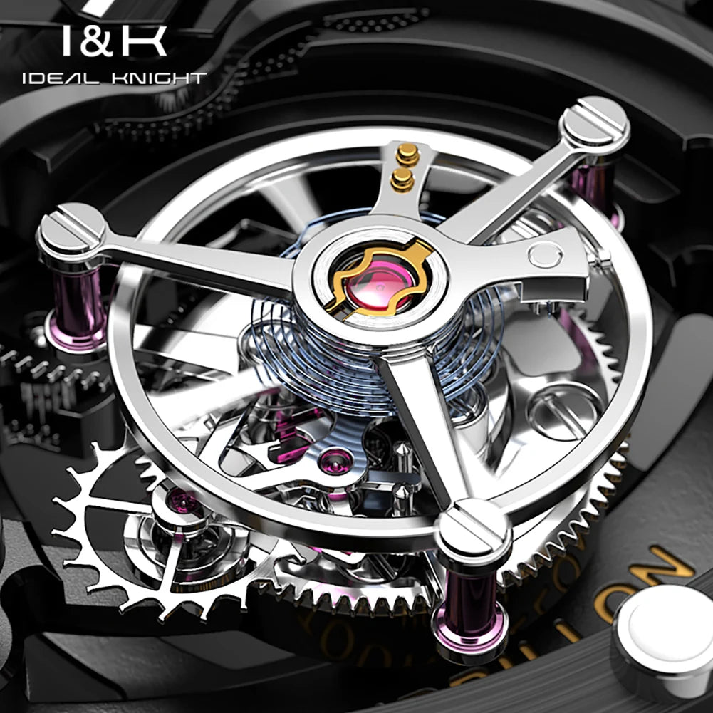 IDEAL KNIGHT Watches Brand Advanced Tourbillon Skeleton Automatic Mechanical Watch Waterproof Luminous