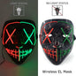Drahtlose Neon-LED-Reinigungsmaske, im Dunkeln leuchtende Cosplay-Horrormaske, Halloween-Maskerade-Partymasken, leuchtende, lustige Verkleidung