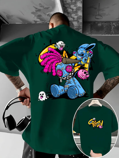 Europäisches und amerikanisches neues Herren-T-Shirt mit Cartoon-Graffiti-Print, bequem, weich, atmungsaktiv, Rundhalsausschnitt, Outdoor-Streetstyle-Oberteil