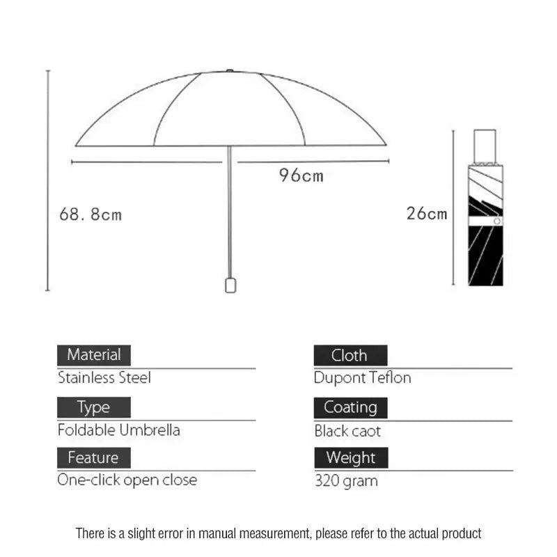 Auto Umbrella Anti-UV 3-Fold Windproof 8 Ribs Parasol