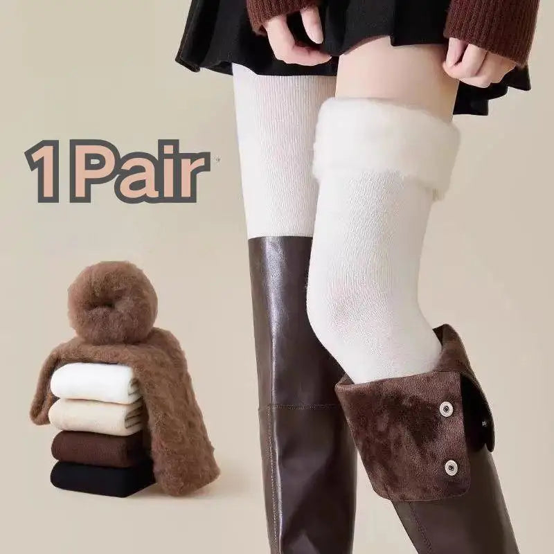 New Winter Women's Fleece-Lined Over-the-Knee Socks Thickened Warm Thigh-High Socks Solid Color Leg Warmers Boot Cuff Long Socks