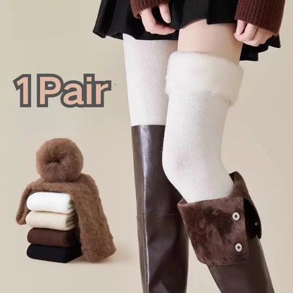 New Winter Women's Fleece-Lined Over-the-Knee Socks Thickened Warm Thigh-High Socks Solid Color Leg Warmers Boot Cuff Long Socks