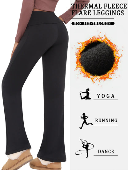 Women's Super Soft High Waisted Fleece Flare Leggings Tummy Control Soft Bootleg Bootcut Pants