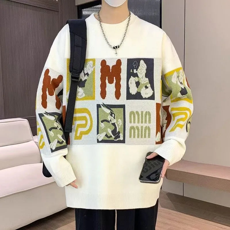 Streetwear Amerikanische Persönlichkeit Buchstabenmuster gestrickter Herren Pullover Y2K Goth Harajuku Freizeitmode Sweatshirt Paar Trend Top