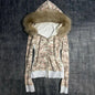 Damen Gothic Ästhetik Herbst Winter Pelzkragen Hoodie Lässiger schmaler schicker Cardigan Sweatshirt 2000er Kleidung