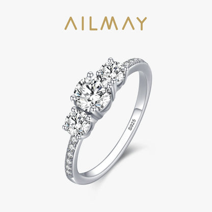 Ailmay Genuine 925 Sterling Silver Luxury Round Emerald Cut Dazzling Zircon Finger Rings For Women Wedding Fine Jewelry Bague