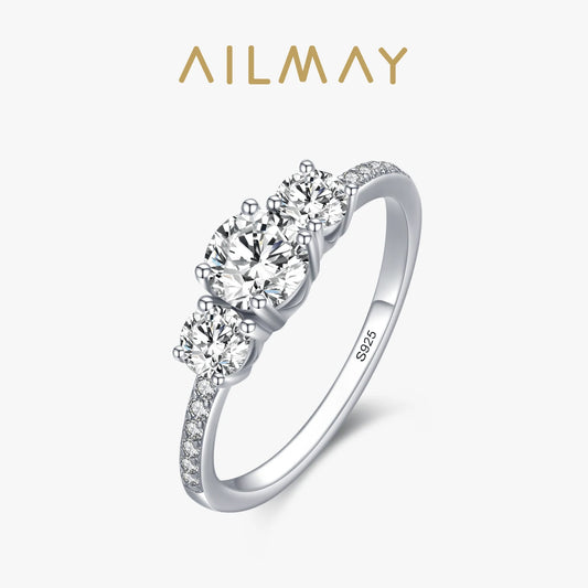 Ailmay Genuine 925 Sterling Silver Luxury Round Emerald Cut Dazzling Zircon Finger Rings For Women Wedding Fine Jewelry Bague