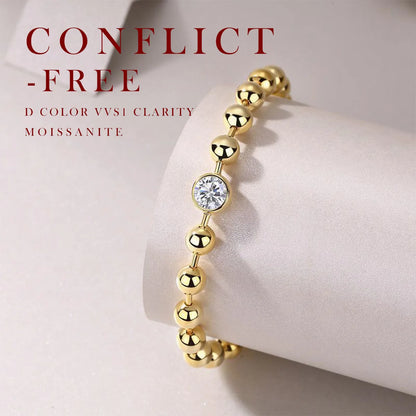 Funkelndes Moissanit-Akzent mit 1 Karat – Zeitloses Eleganz-Kugelarmband – 18K vergoldetes 925er Silber