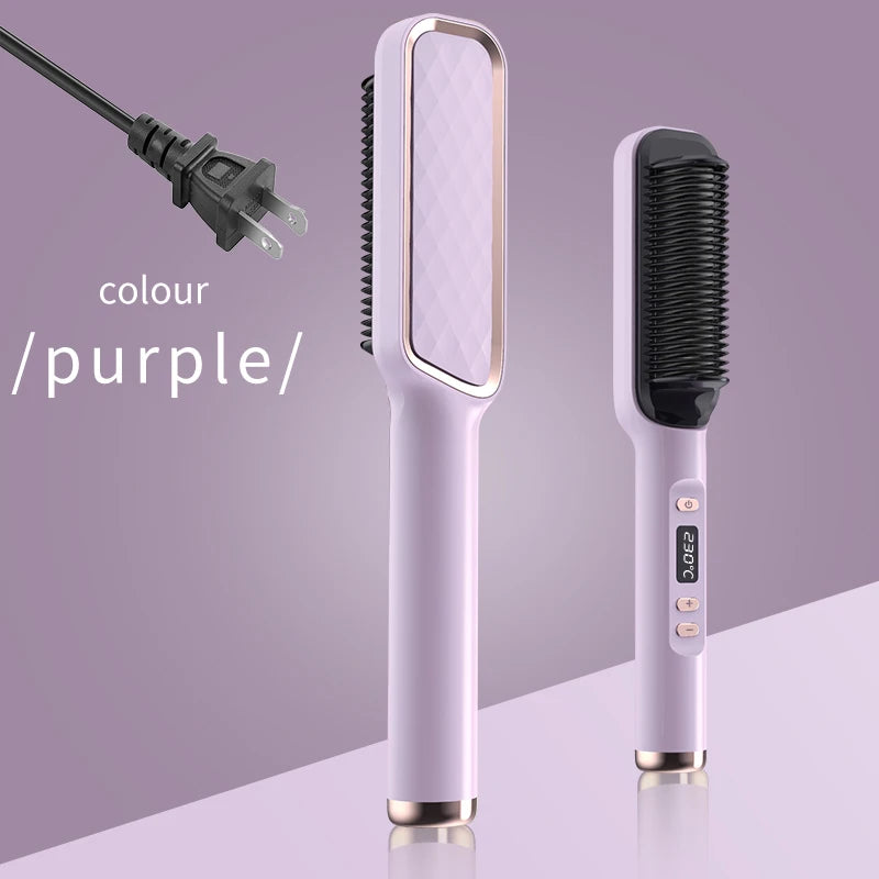 Elektrischer Heizkamm, multifunktionaler Glätteisen-Kamm, Negativ-Ionen-Haarglättbürste mit Verbrühschutz