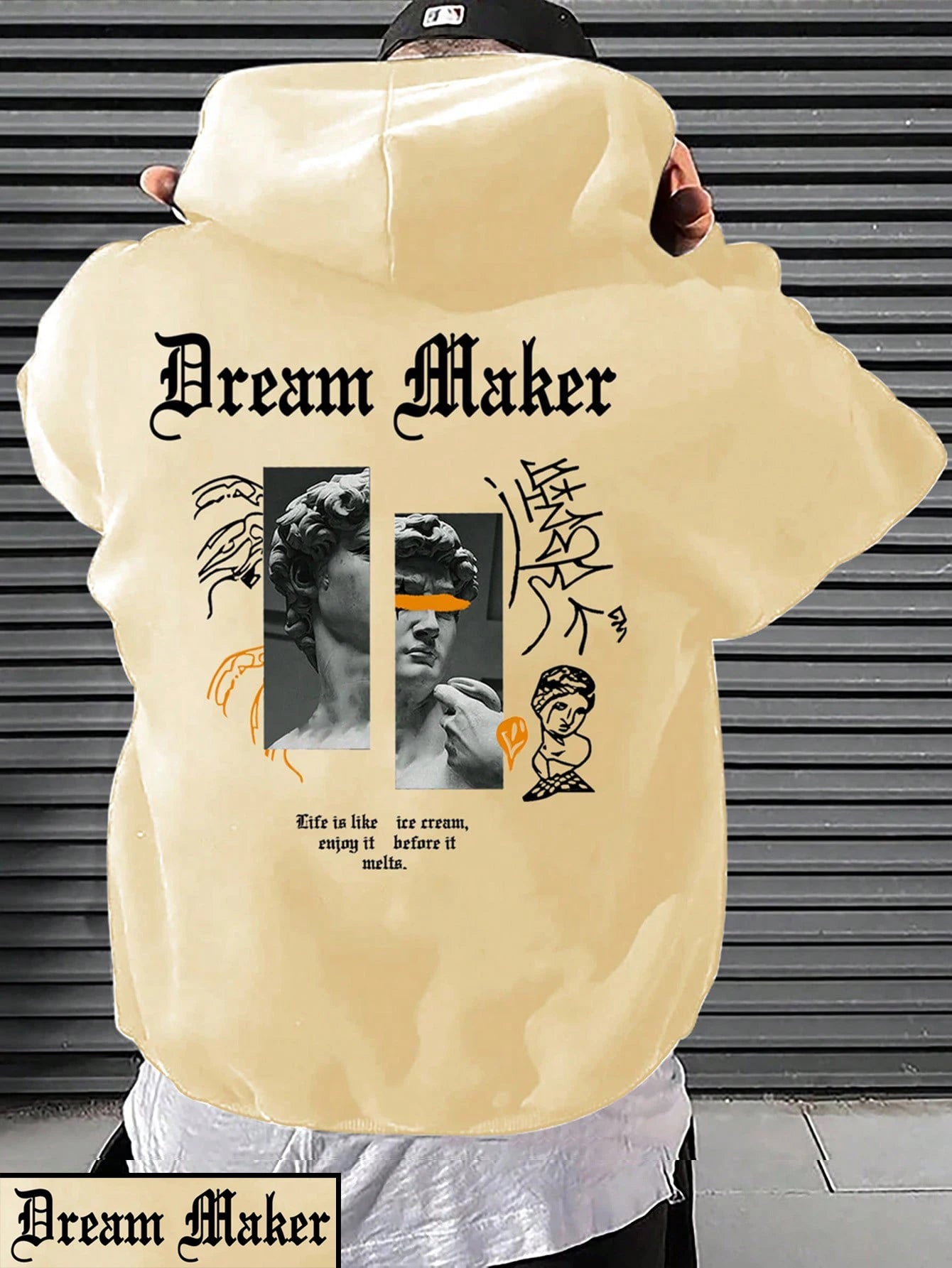 Dream Maker Brave Skulptur Muster Herren Kleidung Kreative Taschen Hoodies Hip Hop Herbst Streetwear Fleece Casual Herrenbekleidung