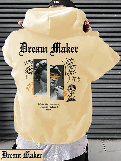 Dream Maker Brave Skulptur Muster Herren Kleidung Kreative Taschen Hoodies Hip Hop Herbst Streetwear Fleece Casual Herrenbekleidung