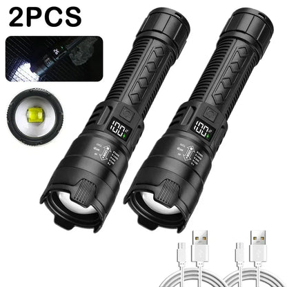 Leistungsstarke LED-Taschenlampen 300000LM Taktische Taschenlampe mit Displaylicht USB-Ladefunktion Camping Angeln Verteidigung Zoom-Laterne