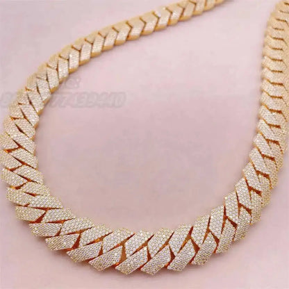 15-20mm 4 Rows Vvs Moissanite Sterling Silver 925 Diamond Chain Cuban 18k Rose Gold Plated Cuban Chain