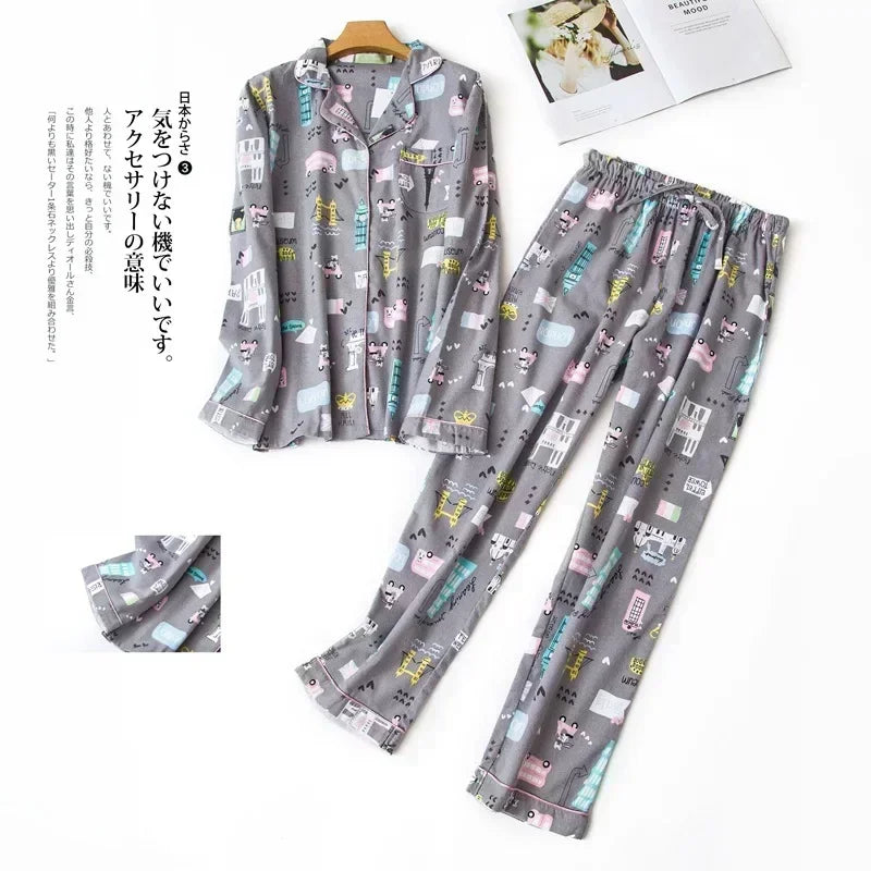 Women's Pajamas Plus Size S-XXXL Clothes Ladies Flannel Cotton Home Wear Suit Autumn Winter Pajamas Plaid Print Sleep Tops
