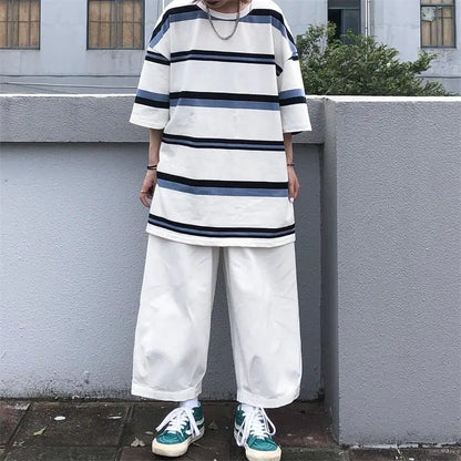 Men's Vintage Striped T-Shirt Mens Casual Summer Tee
