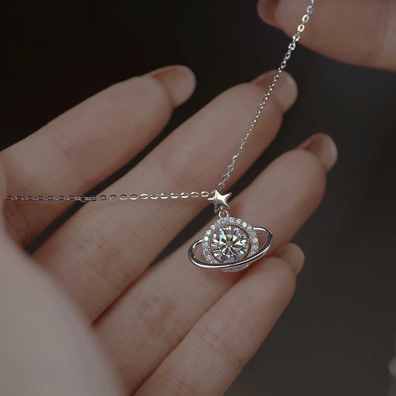 New 925 Sterling Silver Planet Necklace Personality Charming Woman Pendant Choker Birthday Gift for Friends Exquisite Jewelry