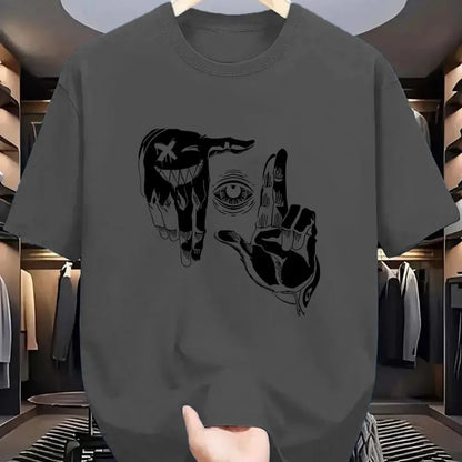 2025 Sommer Herren Polyester Lässig Atmungsaktiv Rundhals-T-Shirt mit Geste Auge Personalisiertem Muster Bedrucktes Outdoor-Oberteil
