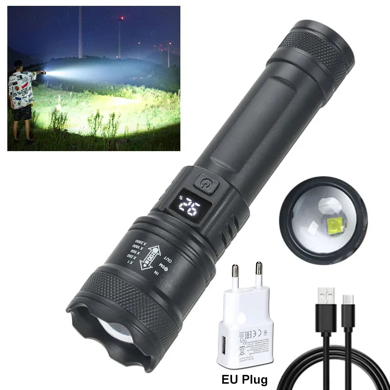 2000LM LED Tactical Flashlight | USB Rechargeable Zoom Torch | Camping & Emergency
