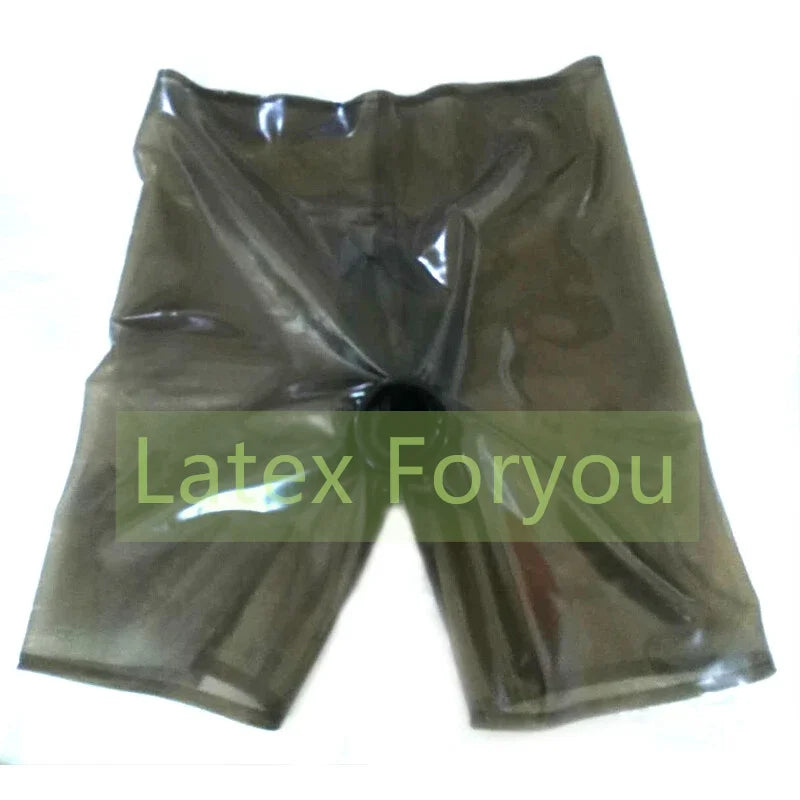 Black latex shorts in a clear plastic bag on a white background with 'Latex Foryou' text.