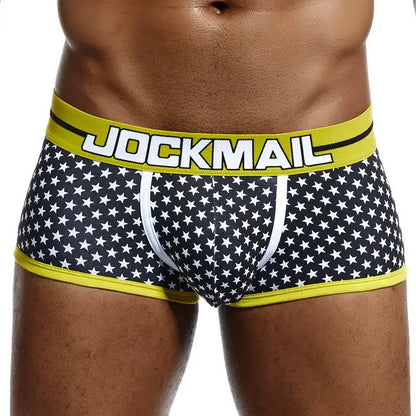 JOCKMAIL Marken Herren-Slips, atmungsaktive Boxershorts, Baumwolle, Herrenunterwäsche, U-förmiger Beutel, sexy Unterhose, bedruckte Blätter, Homewear-Shorts