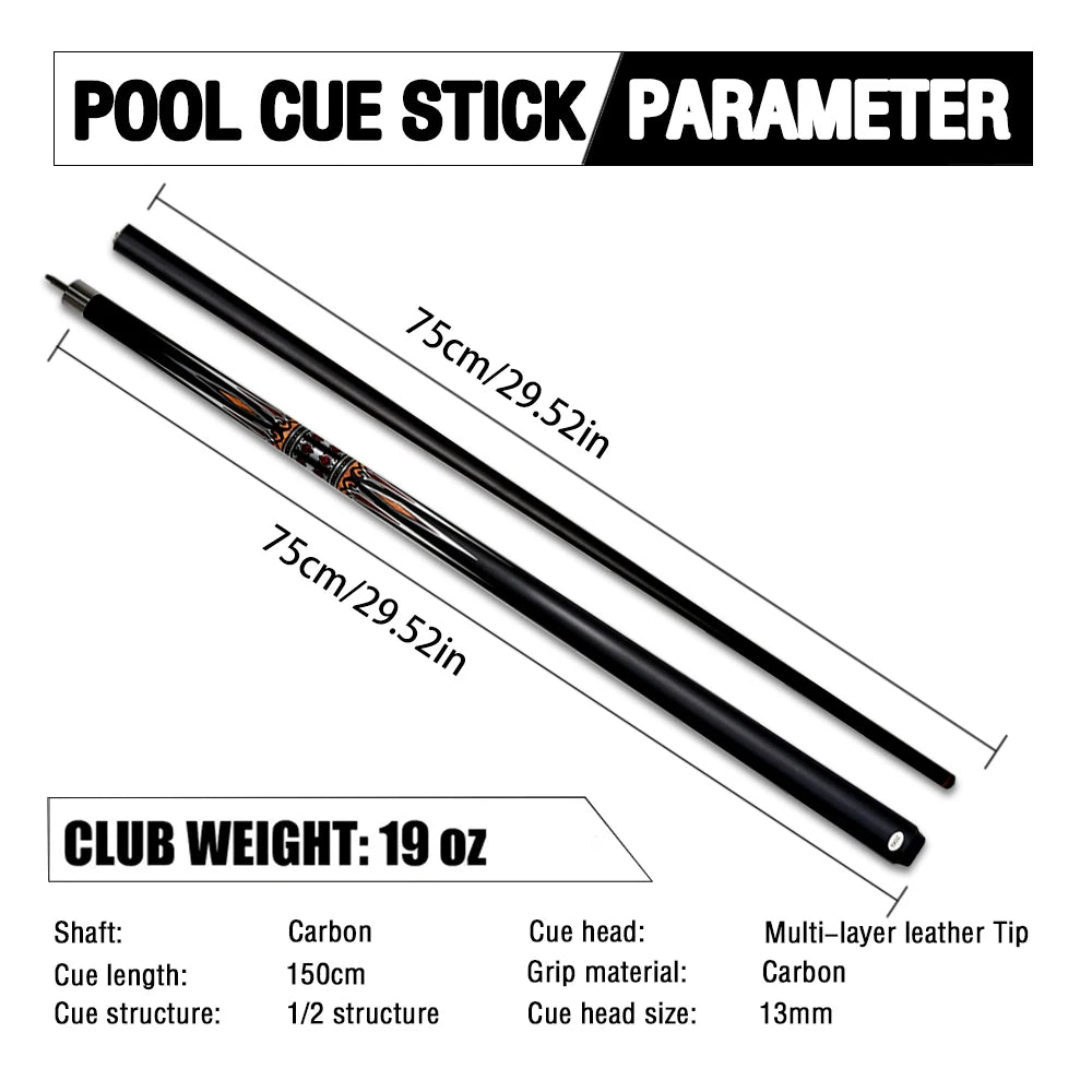 12.75mm Tip High-Quality Multi-Layered Carbon Fiber and Glass Fiber Billiard Cue with Metallic Pattern, Yellow Color, Perfect fo