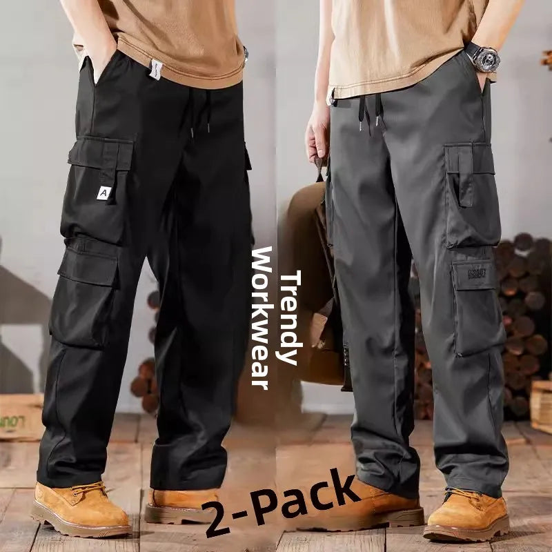 Men's Workwear Pants Large Size Casual Wear Resistant Toiling Summer Wearable Trousers for Construction Site Loose Fit Polyes...