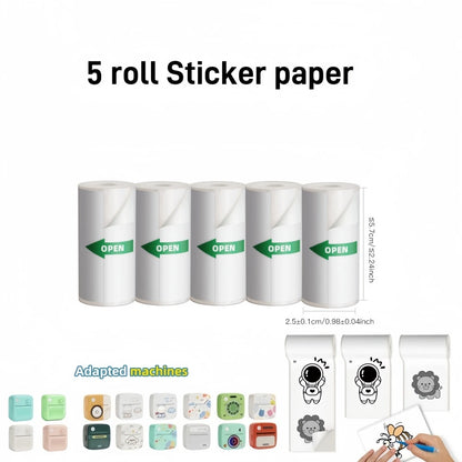 Five rolls of sticker paper with 'Open' labels on a white background