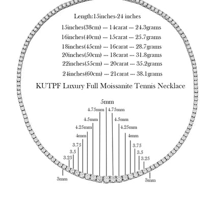 3-5mm Size Gradient Full Moissanite Diamond Tennis Necklace with Certificate 100% S925 Silver Choker Riviera Necklace for Women