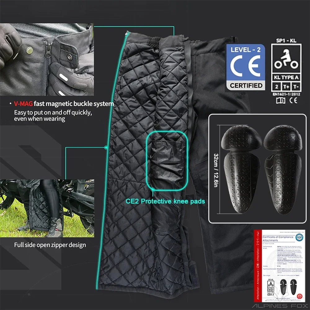Winter Wasserdichte Motorrad Überhose Schnellverschluss Touring Motorradhose Herren Warme Winddichte Motorradhose CE-Knieprotektoren