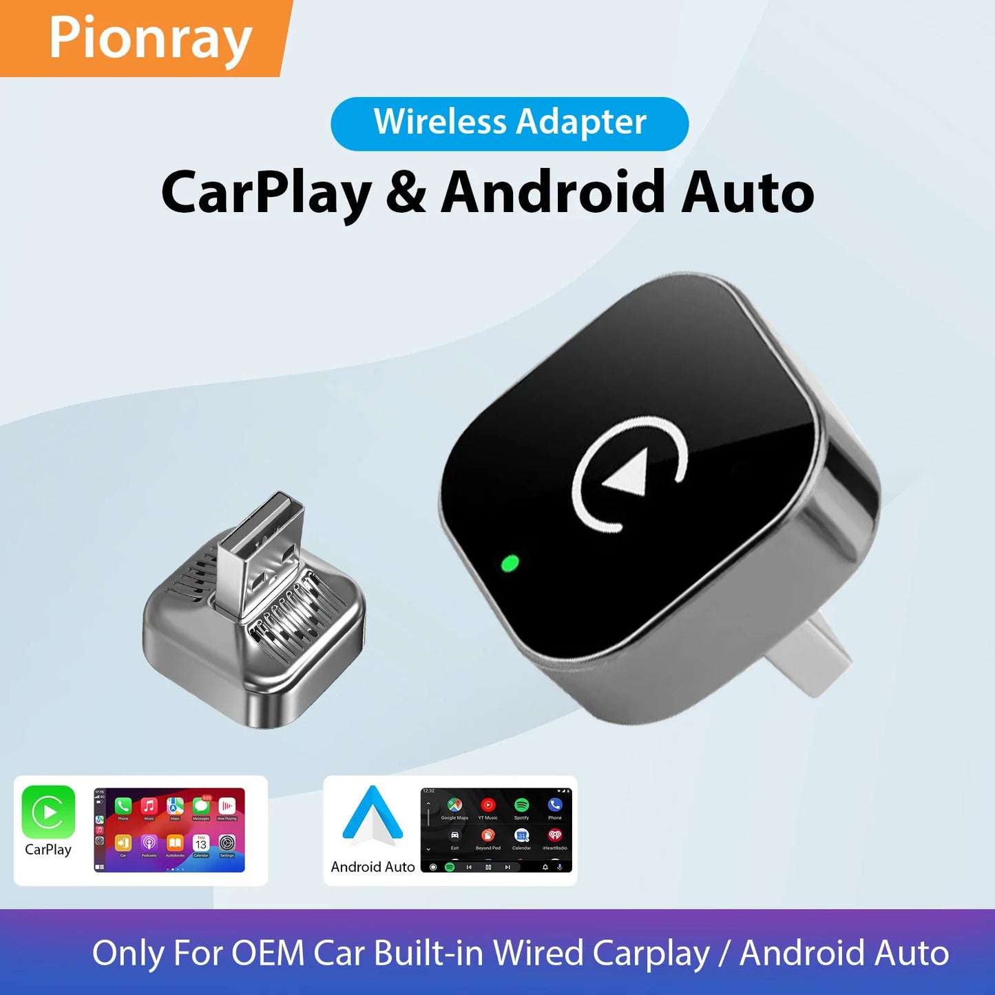 2026 Pionray 2-in-1 kabelloser CarPlay Adapter & Android Auto Wireless Adapter, 5GHz WiFi Type-C/USB Plug and Play kabelloses CarPlay