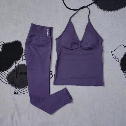 2Pcs Women's Gym Yoga Set Seamless High Waist Leggings Sports Bra Top Workout Outfit Fitness Activewear Running Training Clothes