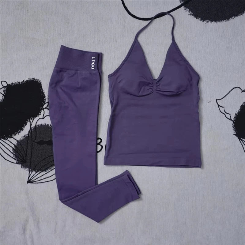 2Pcs Women's Gym Yoga Set Seamless High Waist Leggings Sports Bra Top Workout Outfit Fitness Activewear Running Training Clothes