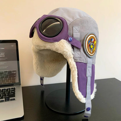 Thiened Cartoon Flight Hat Women Winter Warm Windproof Coldproof Northeast Furry Lei Feng Cap Cute Cartoon Design Riding Ea...