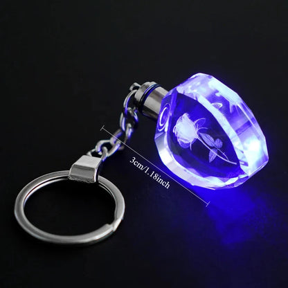 LED keychain with blue light on a black background