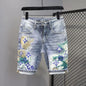 Men's Plus Size Printed Stretch Denim Shorts