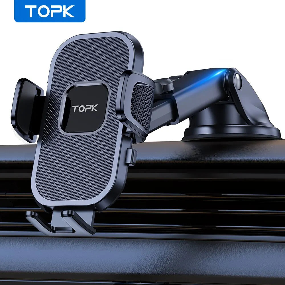 Topk car phone holder on a car dashboard with clear background