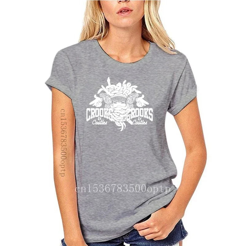 New Crooks Castles Logo Black T Shirt Herren Damen Unisex Tumblr Tee Sleeve Harajuku Tops