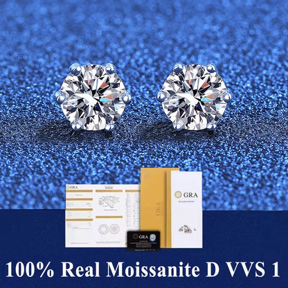 VVS1 Moissanite Studs | D Color 925 Silver GRA