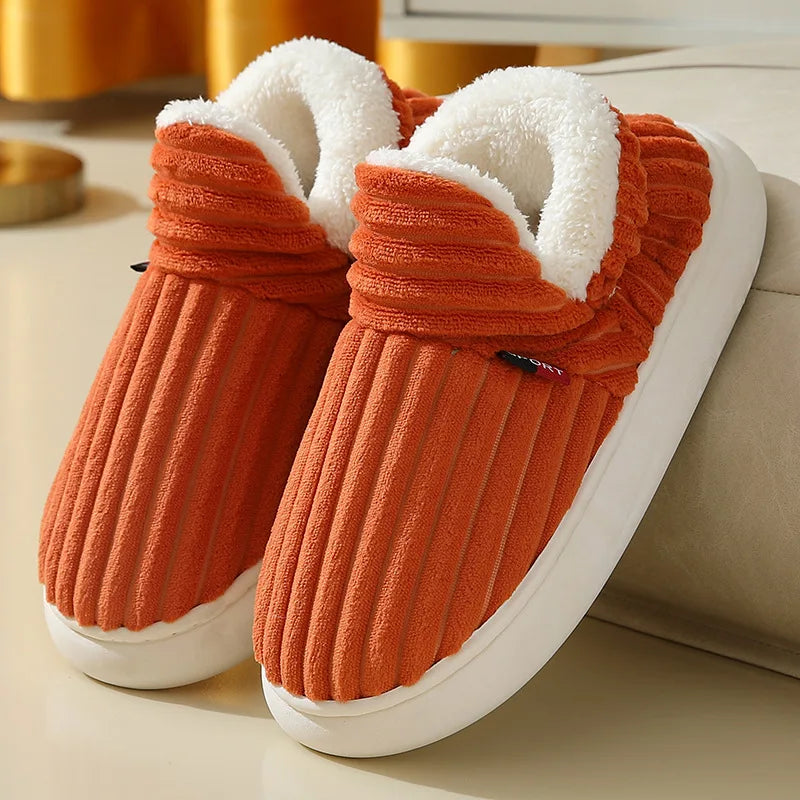 Bebealy Winter Fur Men Slippers Men Shoes Outdoor Nonslip Short Plush Men Slippers Casual Fuzzy House Ankle Men Boots Flat Shoes