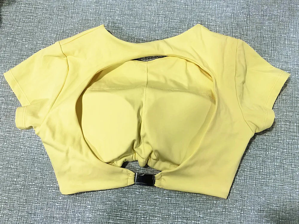 2PCS Pad Yoga Set Sports Suit Gym Leggings Women Clothes Fitness Tracksuit Workout Short Sleeve Female Athletic Sportswear XP04