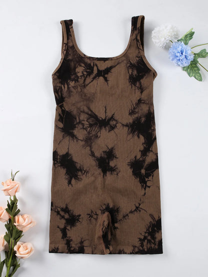 1 STÜCK Rückenloses Yoga-Set U-Ausschnitt Ärmelloser Sport-Jumpsuit Einfarbig Gerippt Stretch Damen Bodysuit Ohne Brustpolster