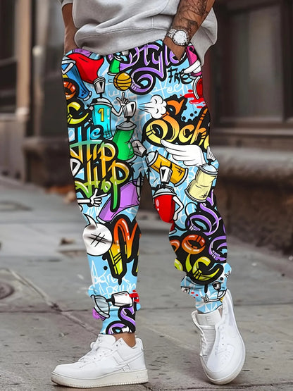 2025 European and American Autumn Men's Letter Graffiti Printed Soft and Comfortable Drawstring Pants Outdoor Street Style Pants