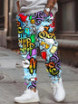 2025 European and American Autumn Men's Letter Graffiti Printed Soft and Comfortable Drawstring Pants Outdoor Street Style Pants