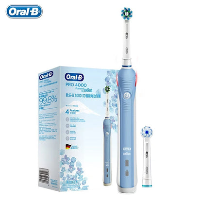 Oral B Elektrische Zahnbürste Pro 4000 3D-Reinigung Tägliche Reinigung Zähne Sichtbarer Andrucksensor 4 Modi Zahnfleischpflege Wasserdicht Wiederaufladbar