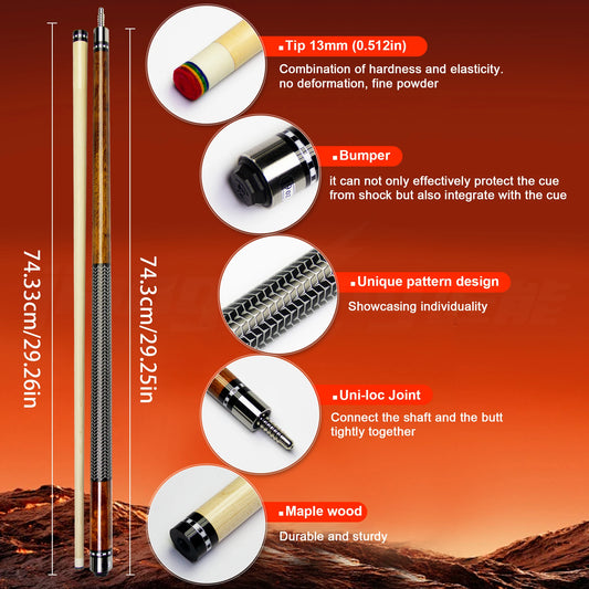 Hard Maple Pool Cue 58.5" 3D Grip Anti-Sweat Carom Competition