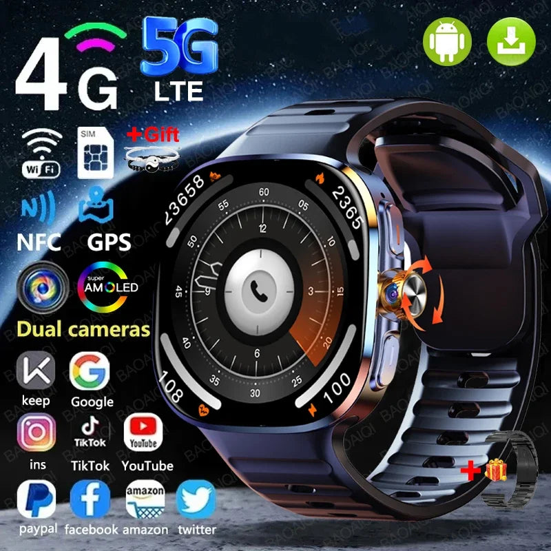 5G Smart Watch AMOLED 2.4" 32GB Google Play GPS SIM
